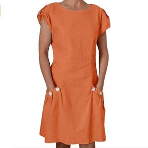 NEW Women Short Sleeve Linen Blend Dress NEW Size M, L